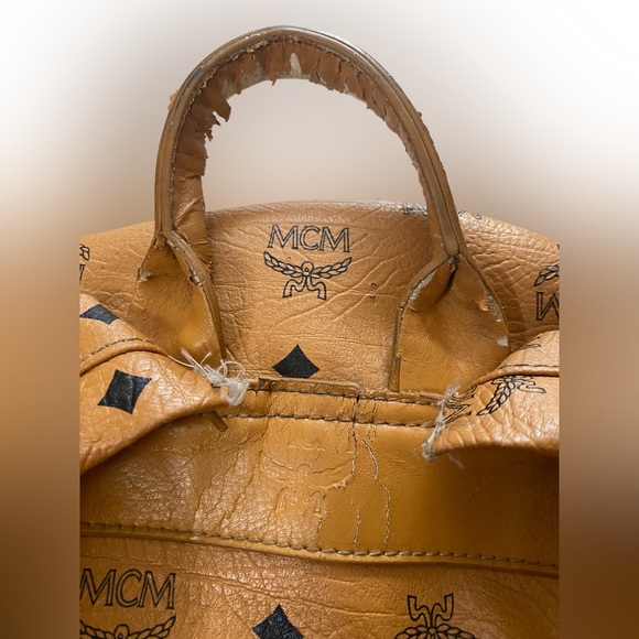 ๐MCM Cognac Silver & Gold Studded Medium Backpack *Used* M1976 See Photos - Picture 5 of 16